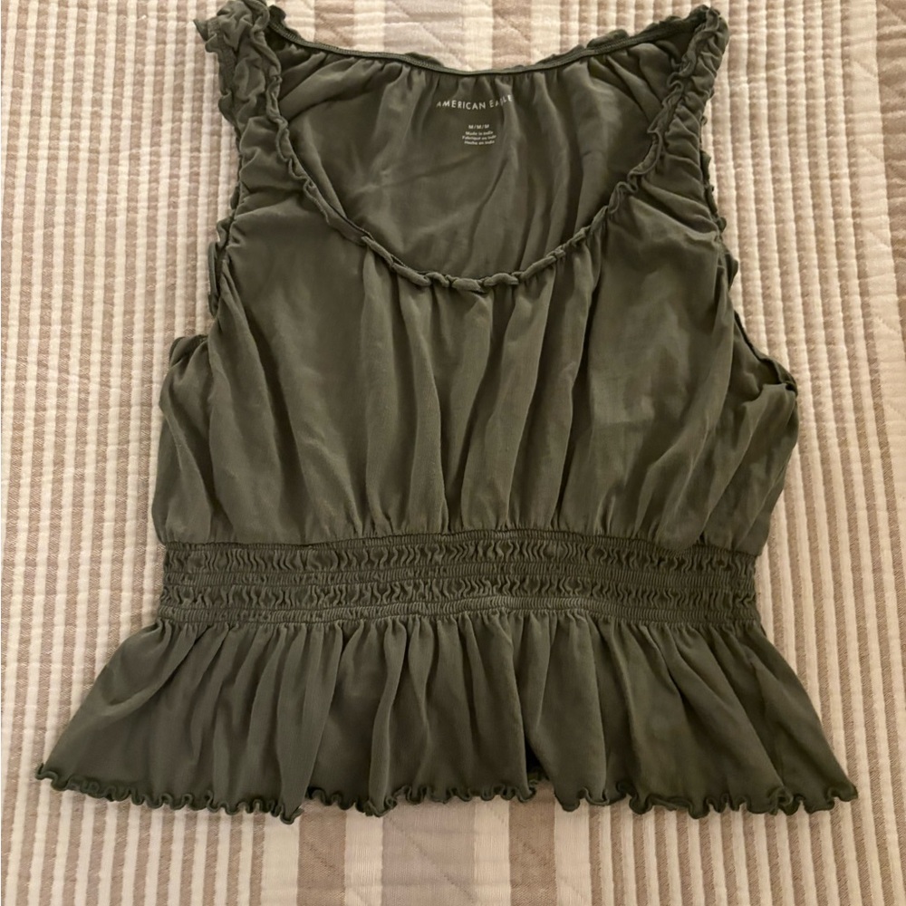 American Eagle Outfitters Green Smocked Peplum Tank Top